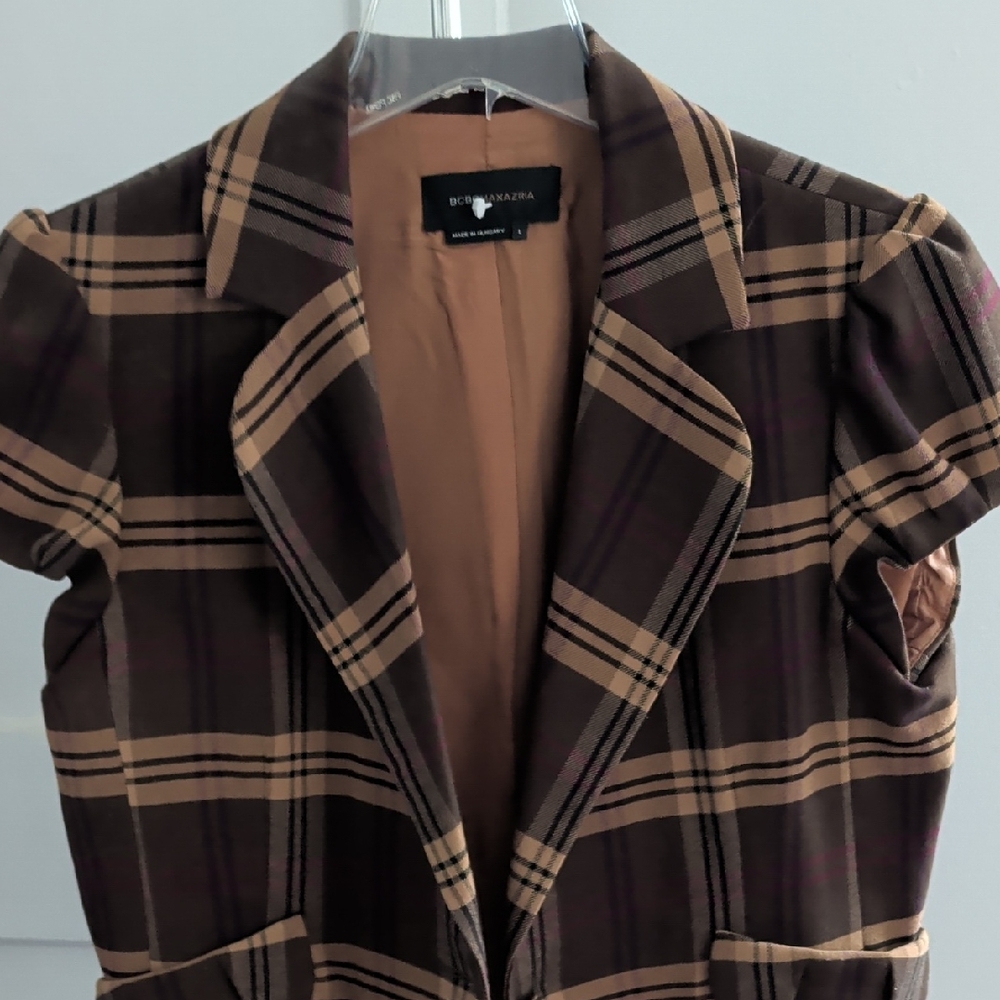 BCBGMaxAzria Women's Plaid Blazer in Brown and Tan